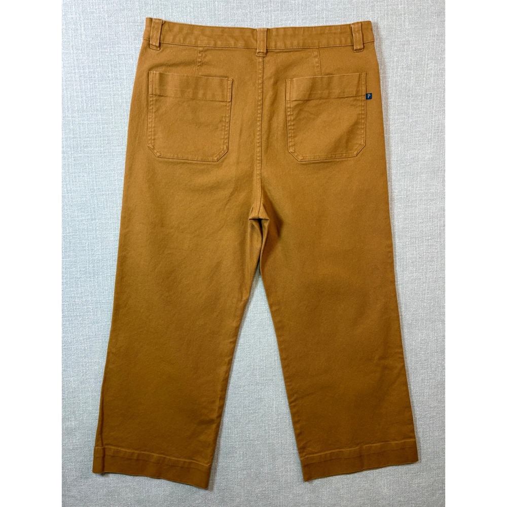 Pendleton Womens Size 12 Ochre Brown Canvas Wide‎ Leg Crop Pants Stretch Cotton - Picture 2 of 10